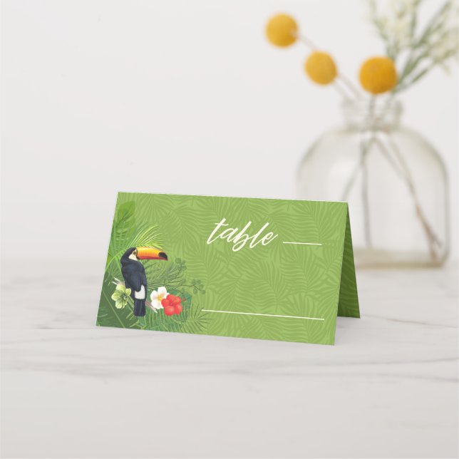 Watercolor Tropical Wedding Table Green ID577 Place Card (Front)