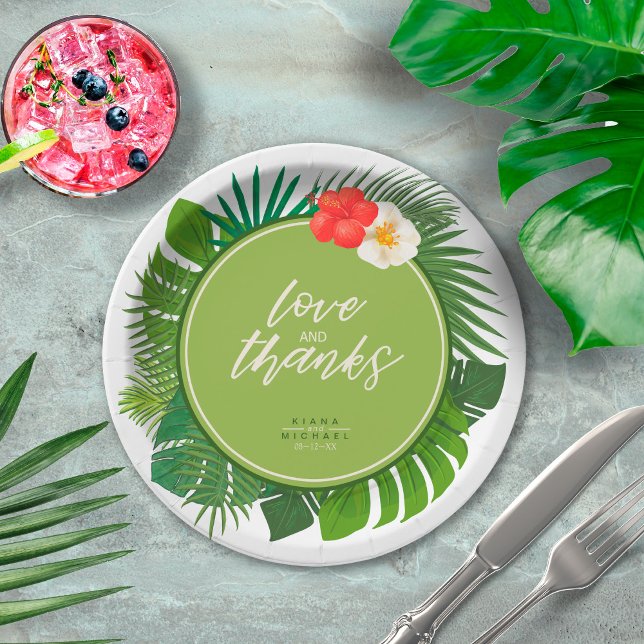 Watercolor Tropical Wedding Thanks Green ID577 Paper Plate (Creator Uploaded)