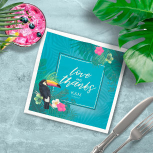 Watercolor Tropical Wedding Thanks Teal ID577 Napkin