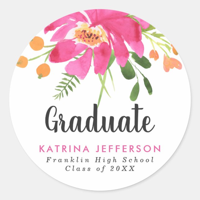 Watercolor Tropics Graduation Classic Round Sticker (Front)