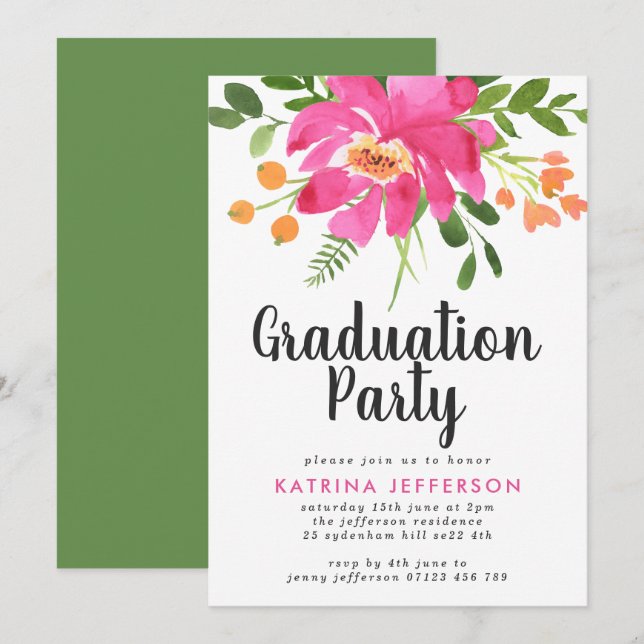 Watercolor Tropics Graduation Party Invitation (Front/Back)