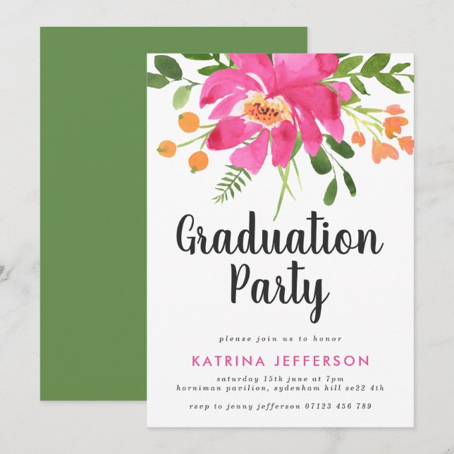 Watercolor Tropics Graduation Party Invitation (Front/Back)