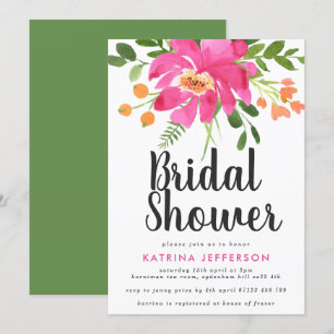 Watercolor Tropics Hot Pink Bridal Shower Invitation