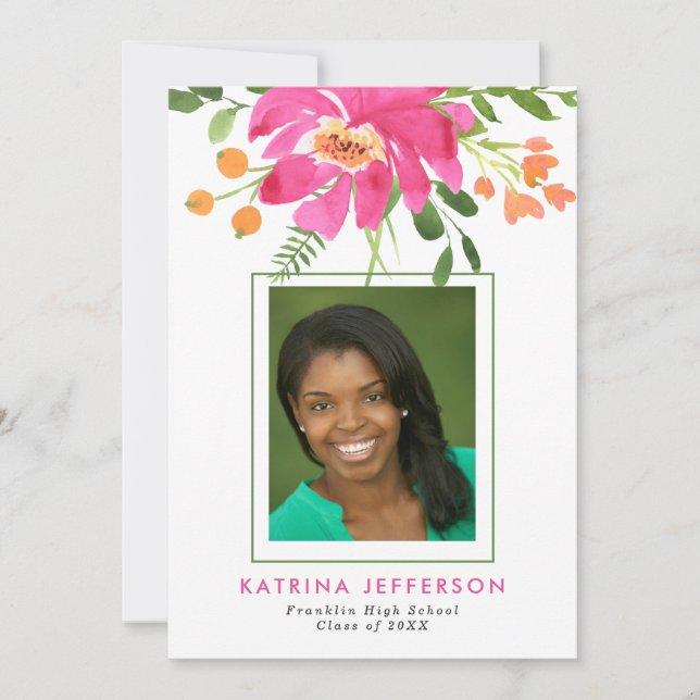Watercolor Tropics Photo Graduation Announcement (Front)