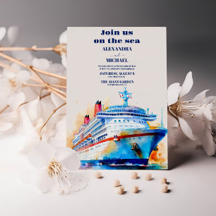 Watercolor Tropics Seascape Beach Cruise Wedding Invitation