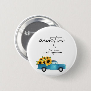 Watercolor Truck with Sunflowers Auntie To Be 6 Cm Round Badge