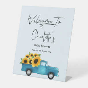 Watercolor Truck with Sunflowers Baby Shower Pede Pedestal Sign