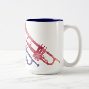 Watercolor Trumpets Two-Tone Coffee Mug
