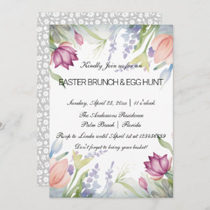 Watercolor Tulip Floral Easter Brunch & Egg Hunt Invitation