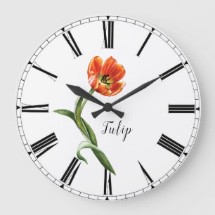 Watercolor Tulip Floral Large Clock