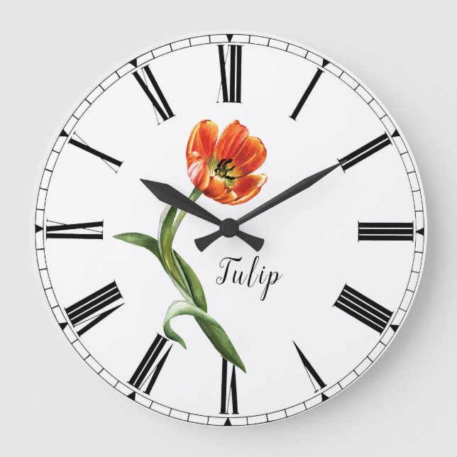 Watercolor Tulip Floral Large Clock (Front)