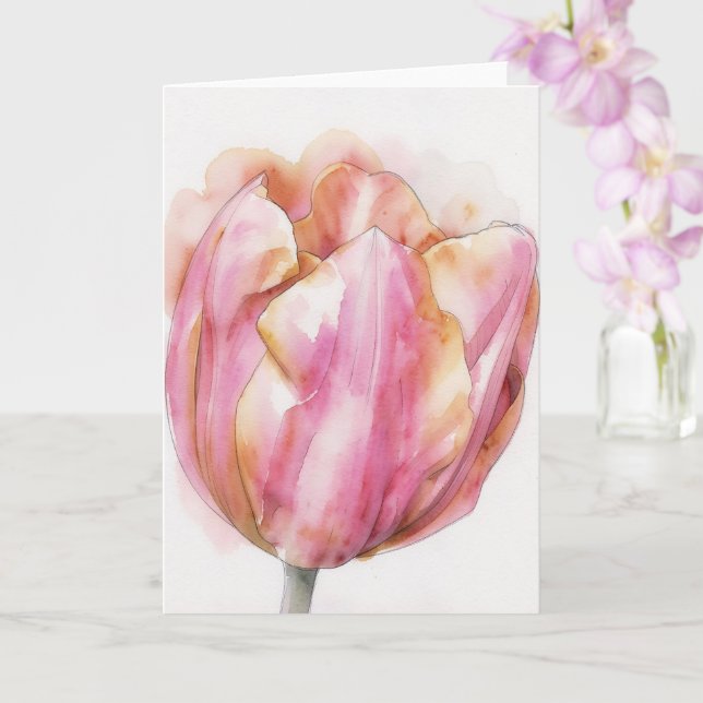 Watercolor Tulip Flower Art Note Card (Orchid)