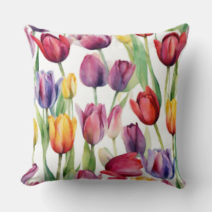 Watercolor Tulip Flowers Abstract  Cushion