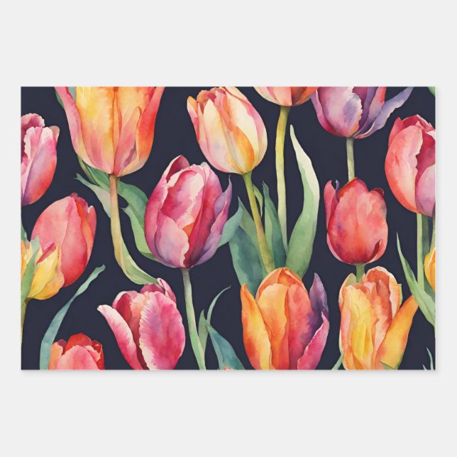 Watercolor Tulip Flowers Any Occasion  Wrapping Paper Sheet (Front)