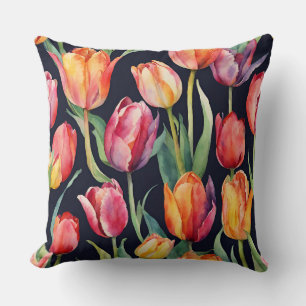 Watercolor Tulip Flowers  Cushion