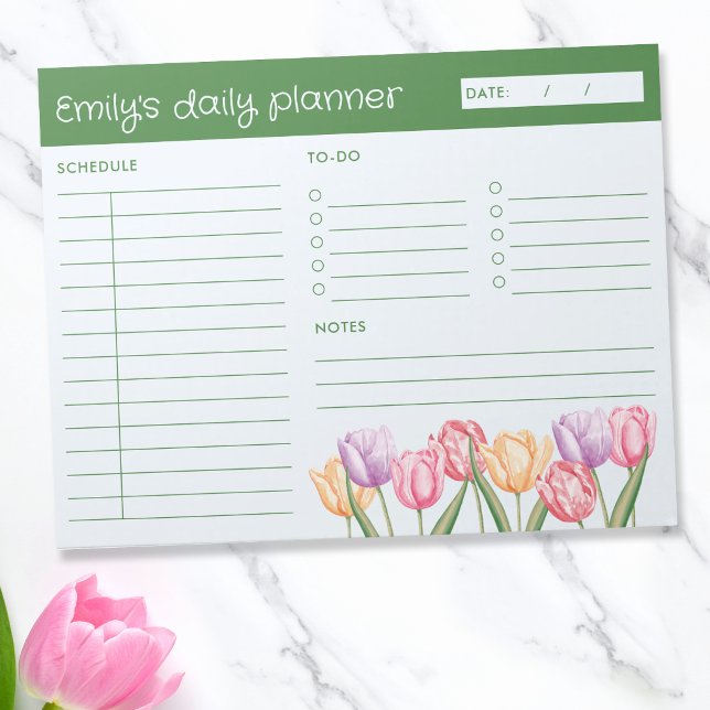 Watercolor Tulip Flowers Undated Daily Planner Notepad (Creator Uploaded)