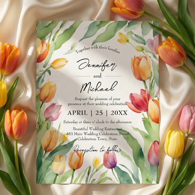 Watercolor Tulip Garden Spring Floral Wedding Invitation (Creator Uploaded)