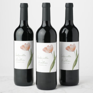 Watercolor Tulip Modern Minimalist Wedding Wine Label
