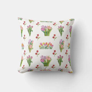 Watercolor Tulip Print Pattern Cushion