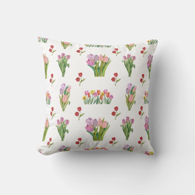 Watercolor Tulip Print Pattern Cushion (Front)