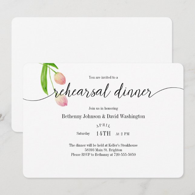 Watercolor Tulip Rehearsal Dinner Invitation (Front/Back)