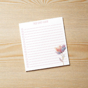 Watercolor Tulip To Do List Modern Boho Chic Notepad