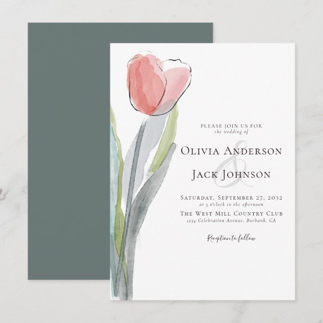 Watercolor Tulip Wedding Invitation (Front/Back)