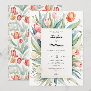 Watercolor tulip wedding invitation