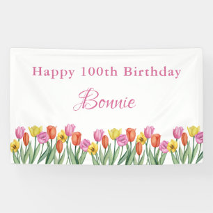 Watercolor Tulips 100th Birthday Party Banner