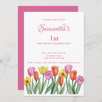Watercolor Tulips 1st Birthday 