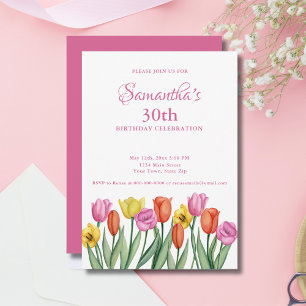 Watercolor Tulips 30th Birthday Party Invitation