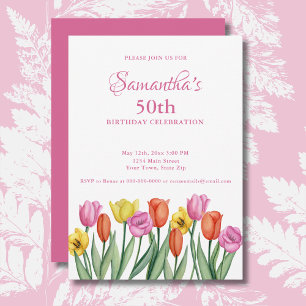 Watercolor Tulips 50th Birthday Party Invitation