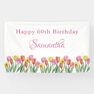 Watercolor Tulips 60th Birthday Party Banner