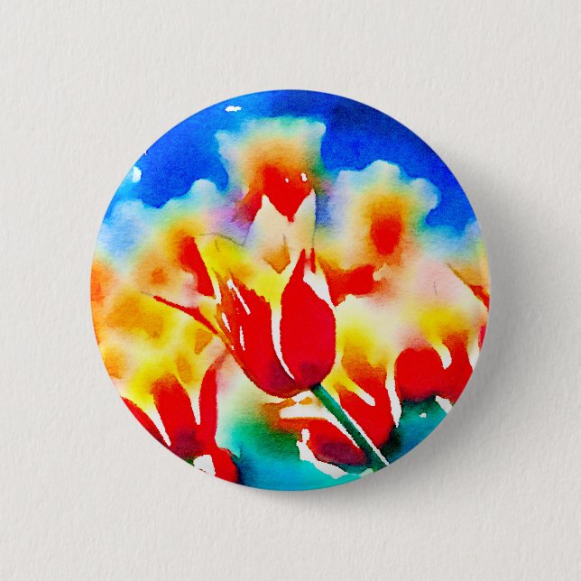 Watercolor Tulips 6 Cm Round Badge (Front)