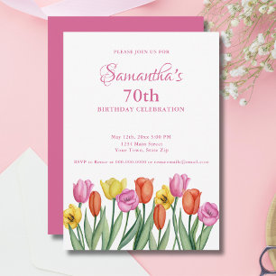 Watercolor Tulips 70th Birthday Party Invitation