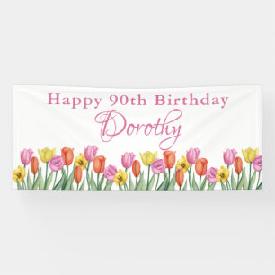 Watercolor Tulips 90th Birthday Party Banner