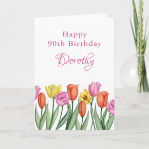 Watercolor Tulips 90th Birthday Party Card