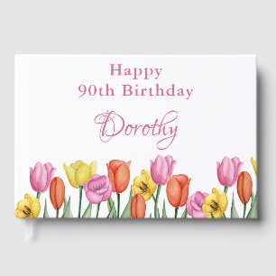 Watercolor Tulips 90th Birthday Party Guest Book