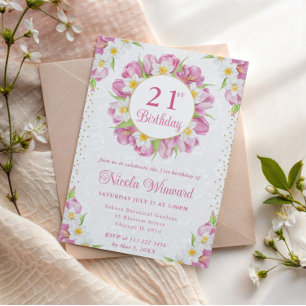 Watercolor Tulips and Daffodils Birthday Invitation