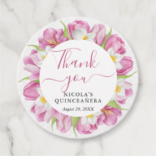 Watercolor Tulips and Daffodils Quinceanera Favour Tags