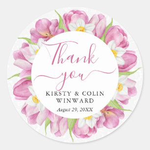 Watercolor Tulips and Daffodils Wedding Classic Round Sticker