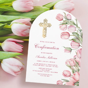 Watercolor Tulips Arch Confirmation Invitation