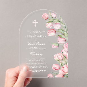 Watercolor Tulips Arch Wedding Acrylic Invitations