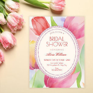 Watercolor tulips bloom bridal shower invitation