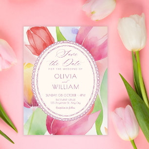 Watercolor tulips bloom save the date