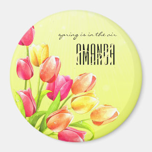 Watercolor Tulips Bouquet Monogram Magnet