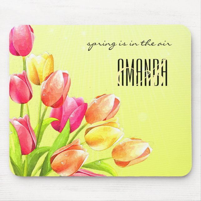 Watercolor Tulips Bouquet Monogram Mouse Mat (Front)