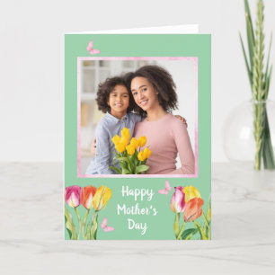 Watercolor Tulips Butterflies Photo Mother’s Day Holiday Card