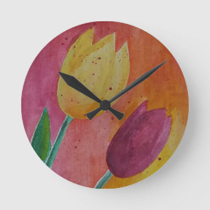 Watercolor tulips design round clock