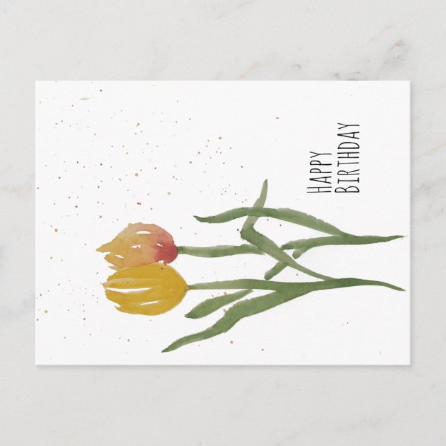Watercolor Tulips - Happy Birthday Postcard (Front)